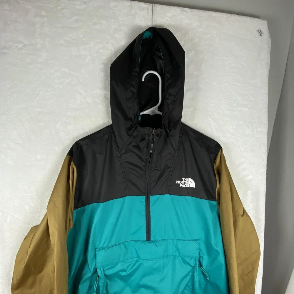 The North Face Windwall Jacket Mens Medium Teal Hooded 1/4 Zip Anorak Pullover